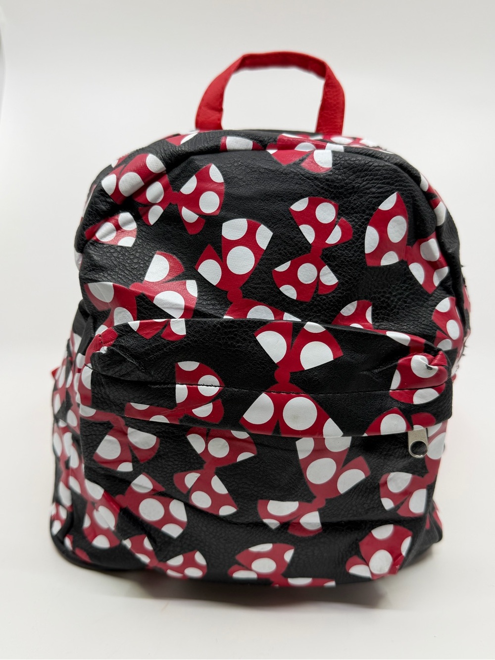 Disney Parks Minnie Mouse Bows Mini Backpack Red Black Faux Leather